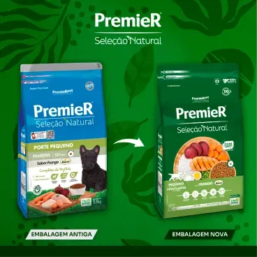 Nova embalagem Racao Premier Selecao Natural Caes Filhotes Racas Pequenas Frango